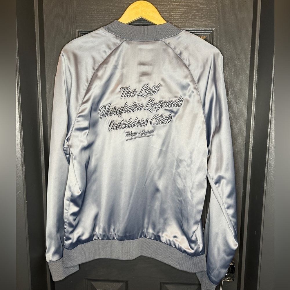 H&M satin look bomber jacket in size small steel blue color is beautiful​​​​